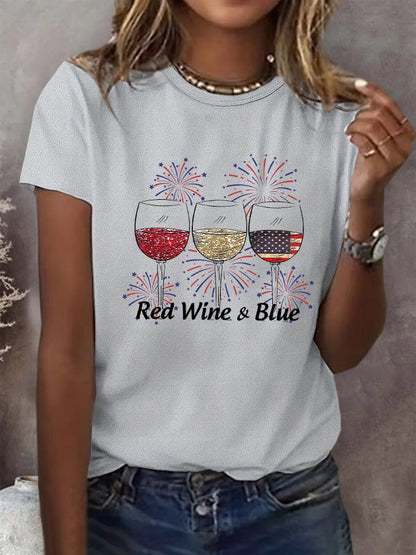 🔥Last Day 49% Off🔥Women's Red Wine And Blue Print Casual T-Shirt
