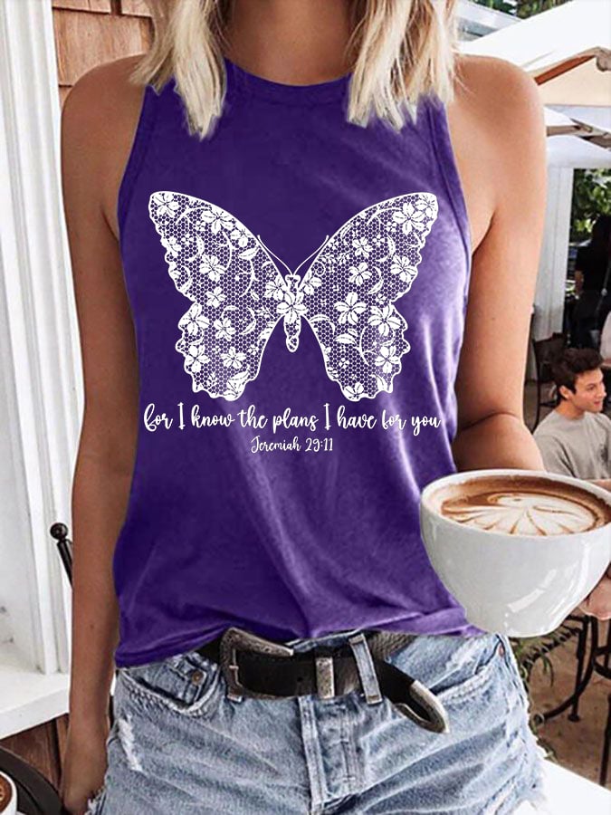 Women'S Casual I Know I Am For You Jeremiah 29:11 Cute Butterfly Christian Graphic Print Tank Top