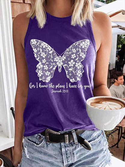 Women'S Casual I Know I Am For You Jeremiah 29:11 Cute Butterfly Christian Graphic Print Tank Top