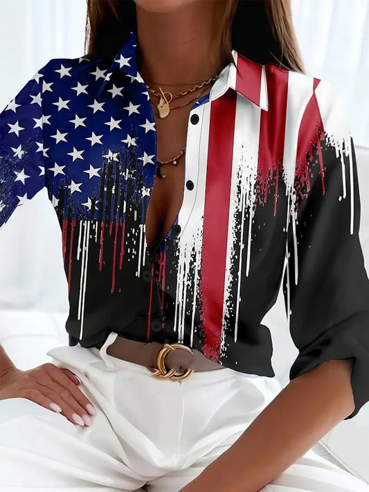 Women's Vintage American Flag Print Shirt