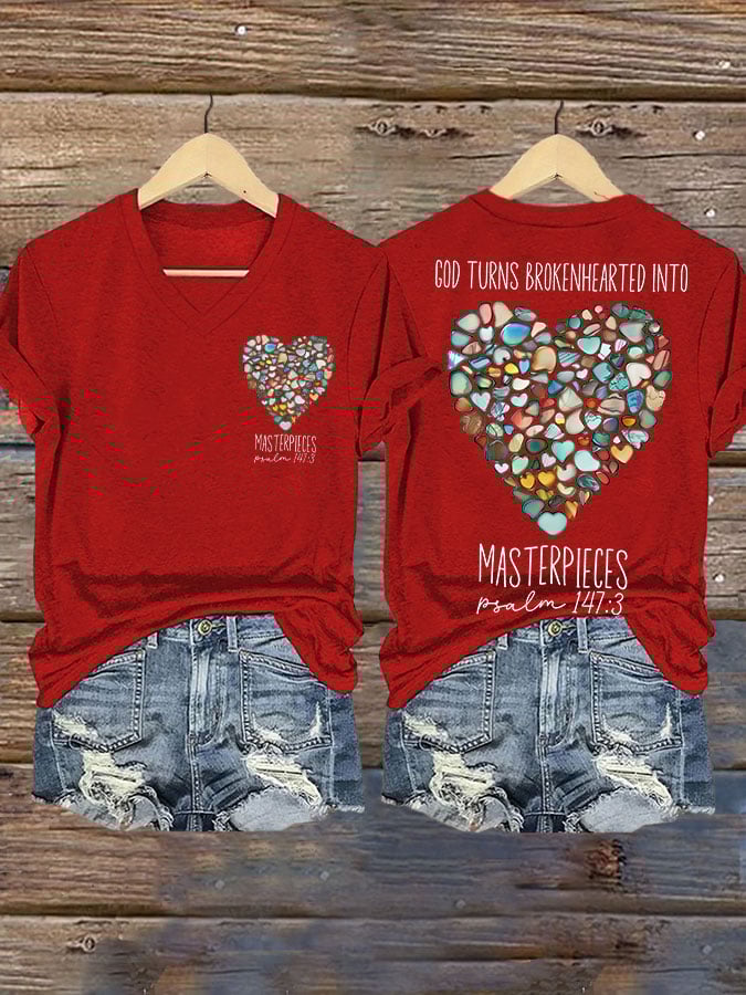 God Turns Brokenhearted into Masterpieces Psalm 147:3 Print T-shirt