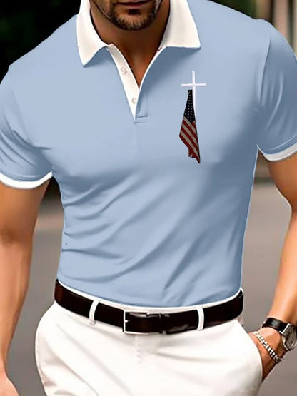 Men's Flag Cross Print Polo Shirt