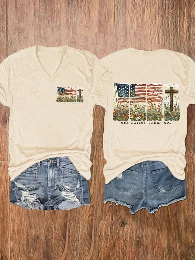 Women'S Casual One Nation Under God Faith Graphic Print Short Sleeve T-Shirt