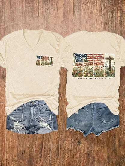 Women'S Casual One Nation Under God Faith Graphic Print Short Sleeve T-Shirt