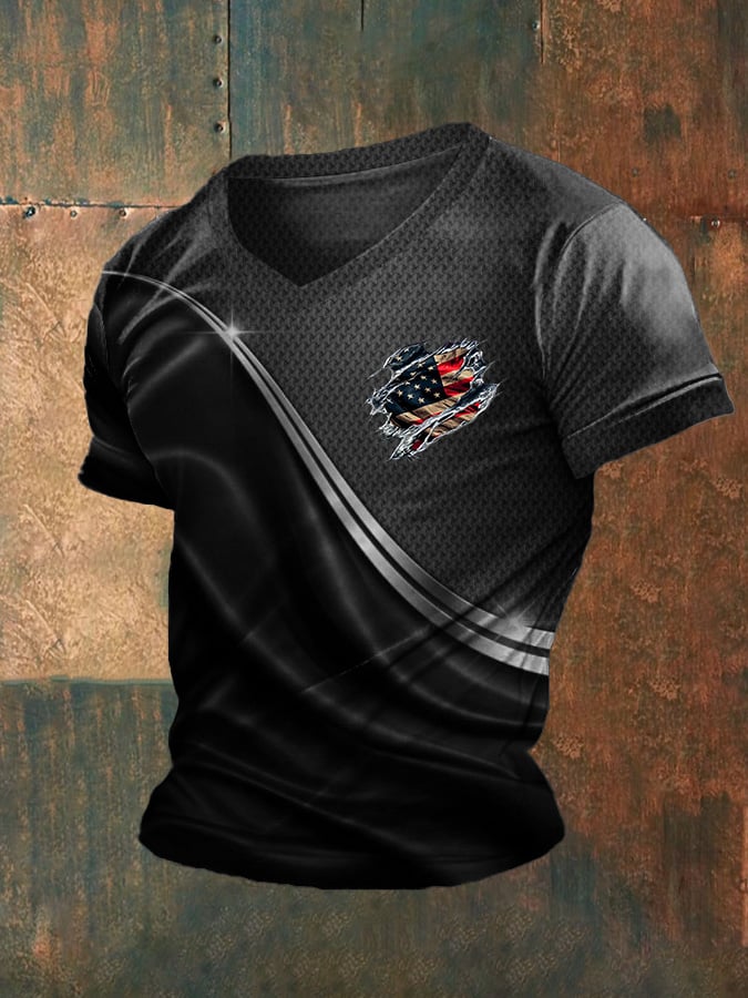 Men's Independence Day Flag Graphic V-Neck T-Shirt