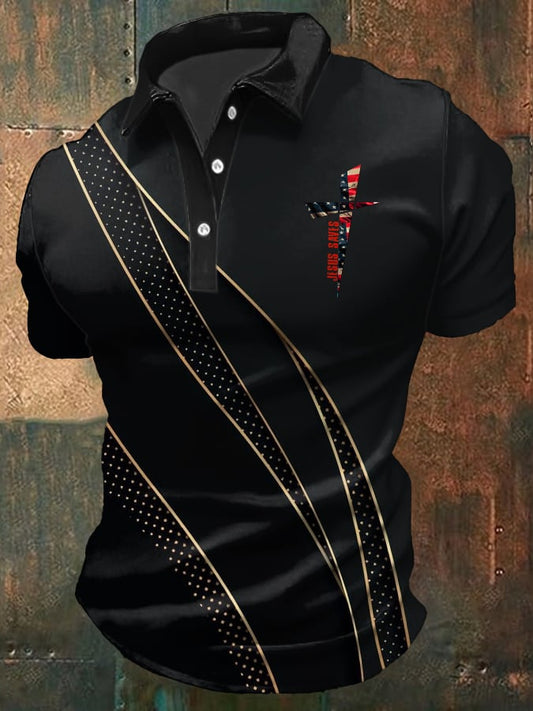 Men's Casual Independence Day Flag Print Polo Shirt