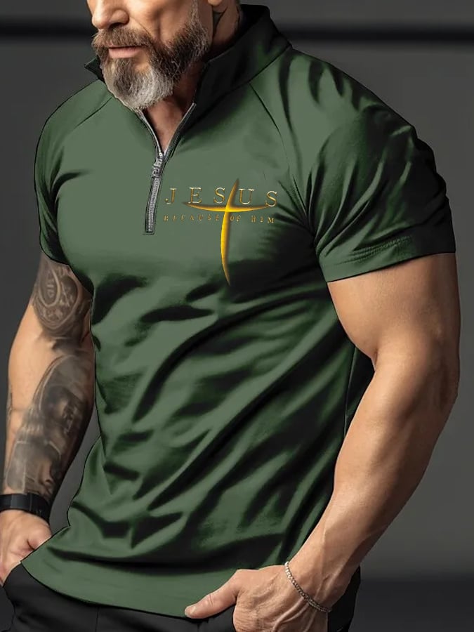 Men's “Jesus Because Of Him” Print Polo Shirt