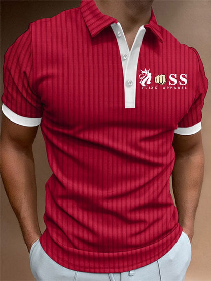 Men's Striped Lettering Casual Polo Shirt