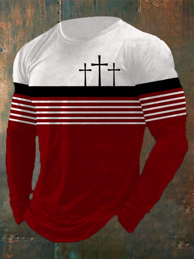 Men's Vintage Faith Print Long Sleeve T-Shirt