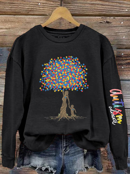 Women's Tree of Life Autism Awareness Printed Sweatshirt