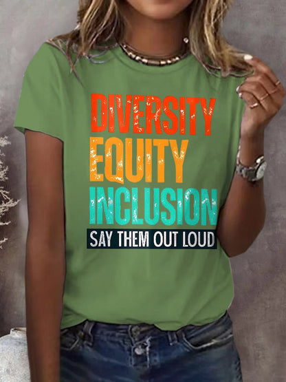 Retro Diversity, Equity, InclusionSay Them Out Loud Support DEI Print T-Shirt