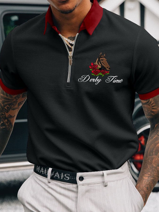 Men's Horse Racing Printed Casual Polo Shirt