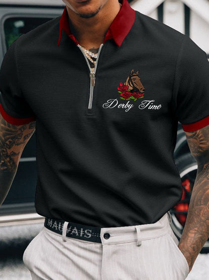 Men's Horse Racing Printed Casual Polo Shirt