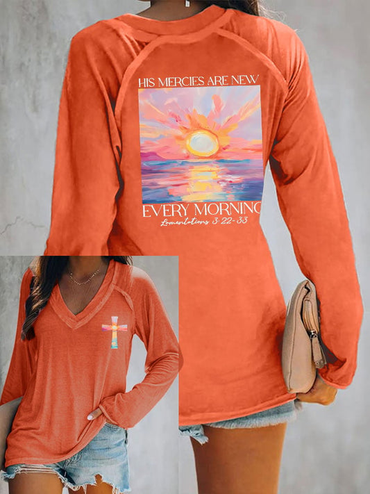 Women's His Mercies Are New Every Morning Feeling V Neck T-Shirt