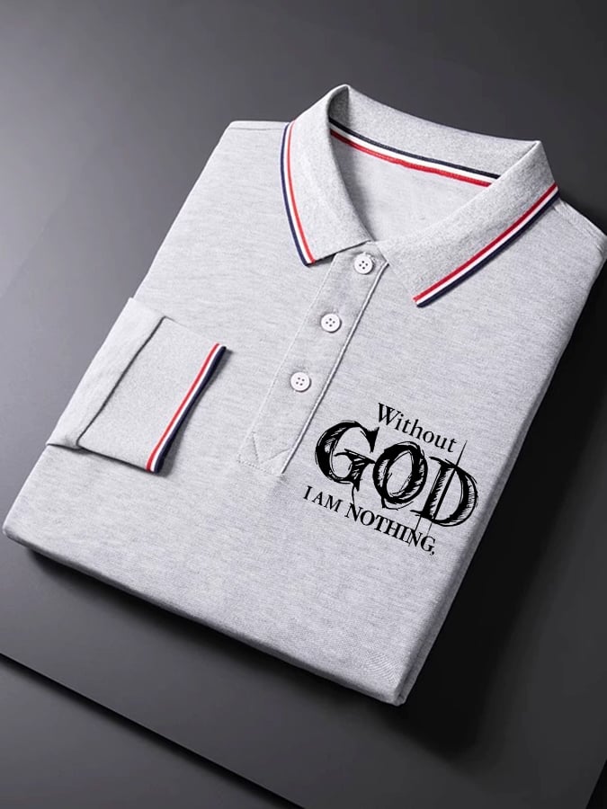 Men's Vintage Faith “Without God I Am Nothing，” Long Sleeves Polo Shirt