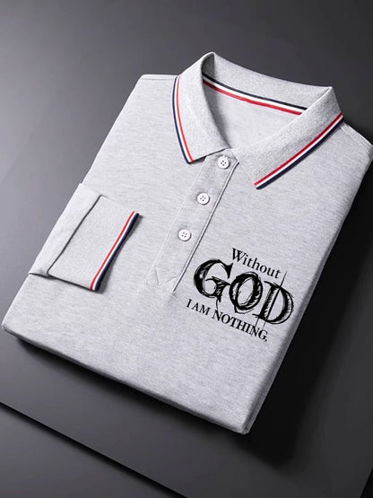 Men's Vintage Faith “Without God I Am Nothing，” Long Sleeves Polo Shirt