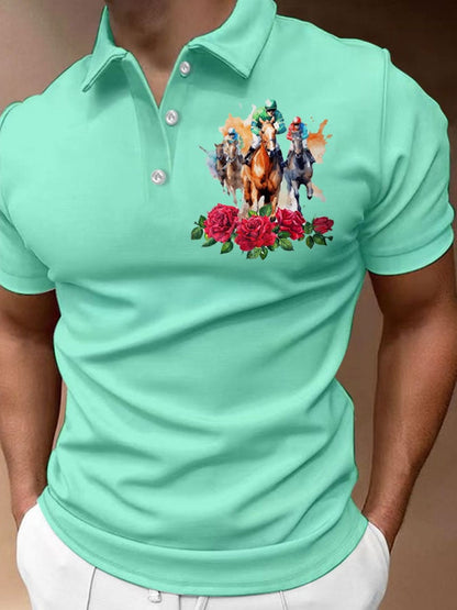 Men's Fashion Horse Racing Casual Printed Polo Shirt