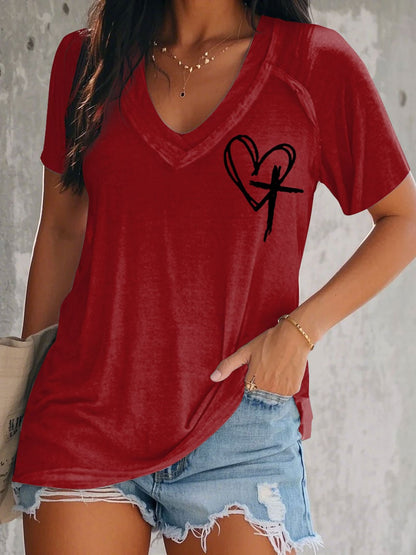 Women's Faith Cross Printed Short Sleeve T-shirt