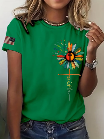 Women's Faith Sunflower Flag Print T-Shirt