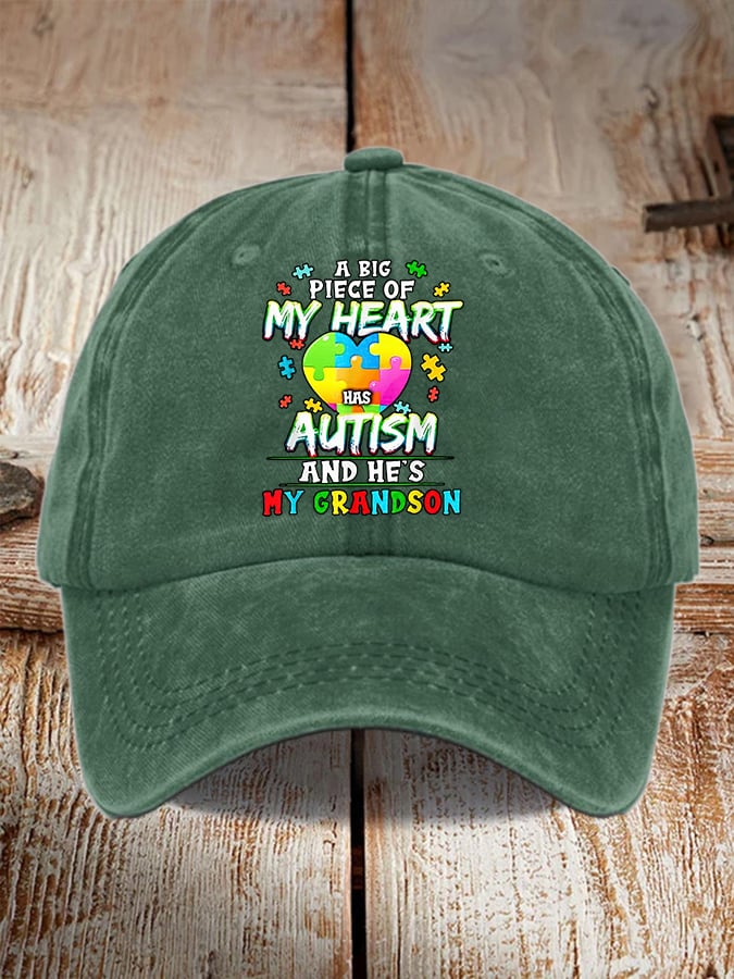 Retro A Big Piece Of My Heart Has Autism And He's My Grandson Print Baseball Cap