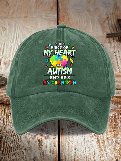 Retro A Big Piece Of My Heart Has Autism And He's My Grandson Print Baseball Cap