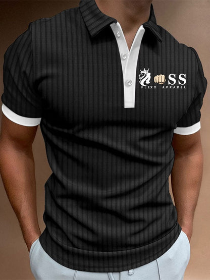 Men's Striped Lettering Casual Polo Shirt
