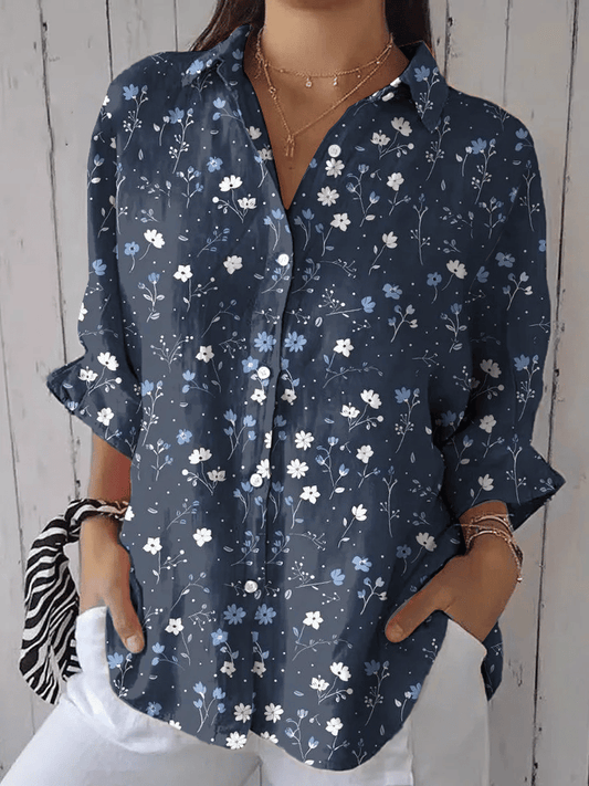 Women's Vintage Floral Print Casual Lapel Shirt
