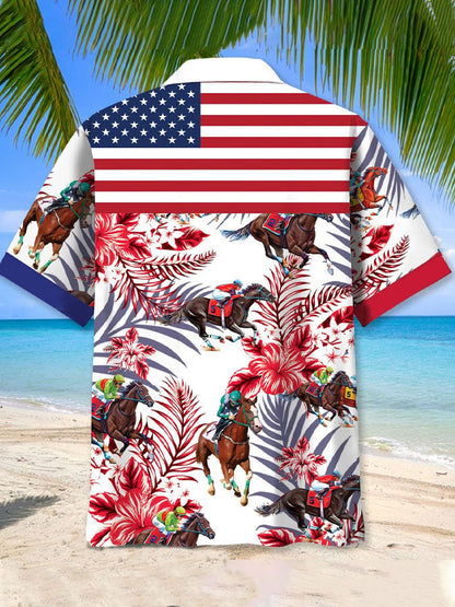 Men's Horse Racing Print Fashion Short Sleeve Shirt