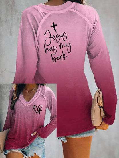 Women's Jesus Has My Back Print Casual T-Shirt