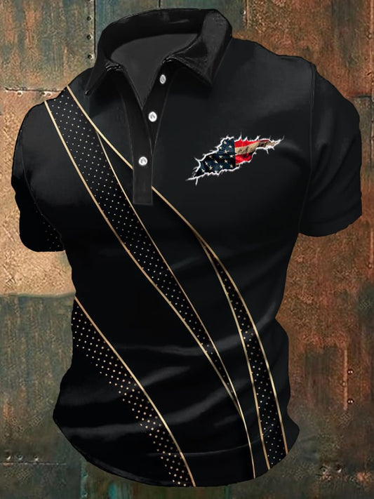 Men's Casual Independence Day Flag Print Polo Shirt