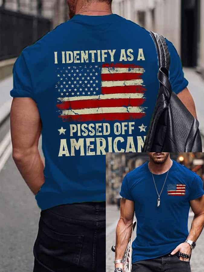 Men's I Identify As A American Flag Print Short Sleeve T-Shirt