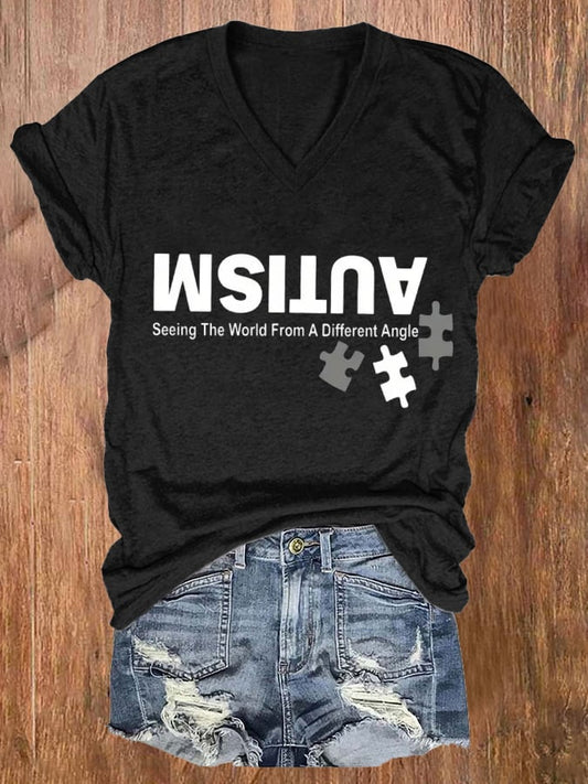 Womens Autism: Seeing The World From A Different Perspective Autism Awareness Print T-Shirt