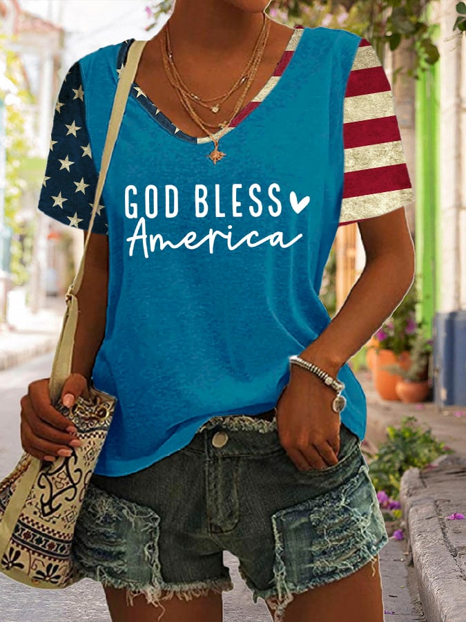🔥Last Day 49% Off🔥Women's Flag God Bless America Print Casual T-Shirt