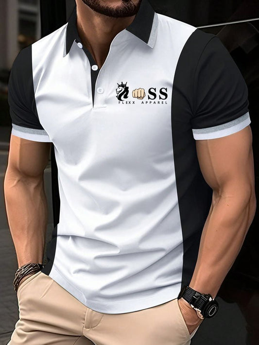 Herren Business-Poloshirt mit Print in Kontrastfarbe