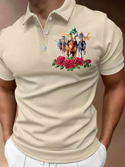 Men's Fashion Horse Racing Casual Printed Polo Shirt
