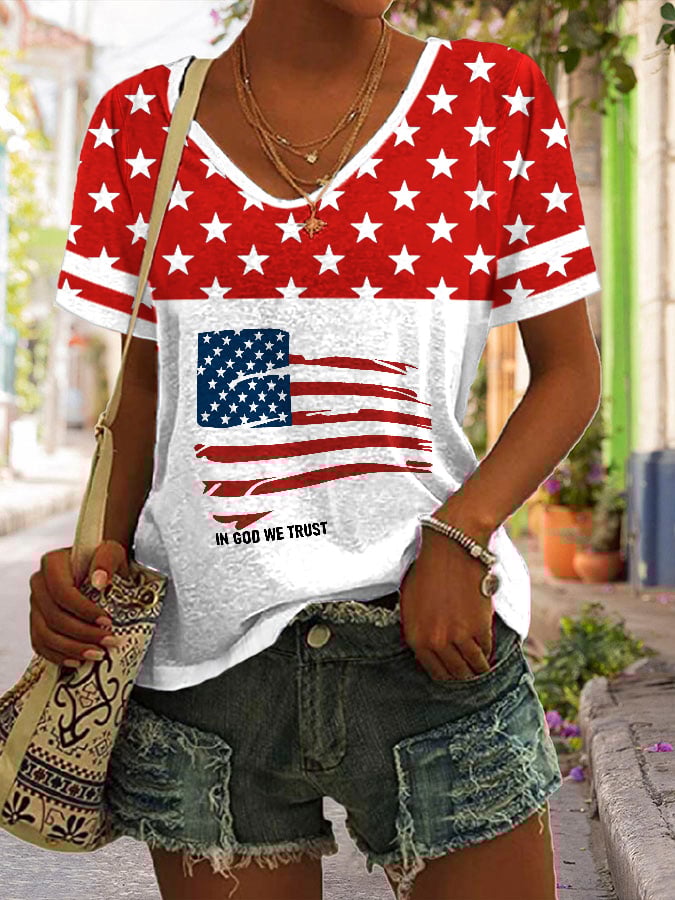 🔥Last Day 49% Off🔥Women'S Independence Day Flag Print T-shirt
