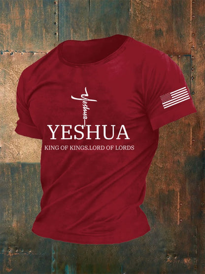 Men's Vintage Faith “Yeshua King Of Kings Lord Of Lords” Print Casual T-Shirt