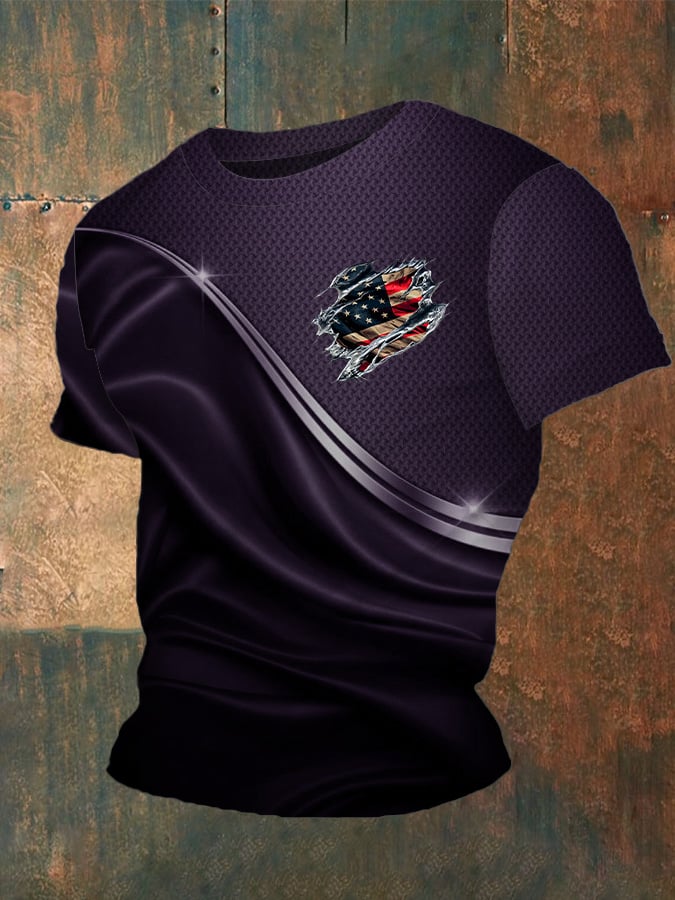 Men's Independence Day Flag Print Crew Neck T-Shirt