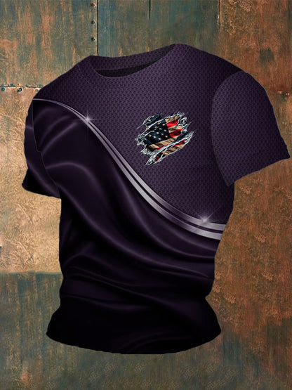 Men's Independence Day Flag Print Crew Neck T-Shirt