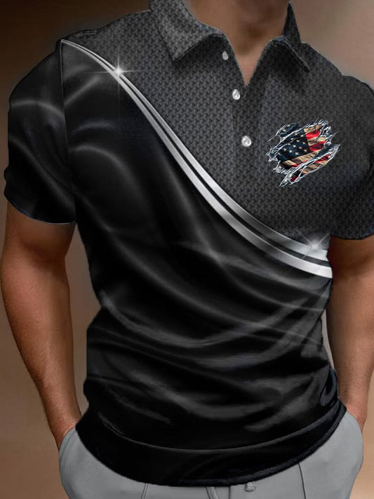 Men's Casual Independence Day Flag Print Polo Shirt