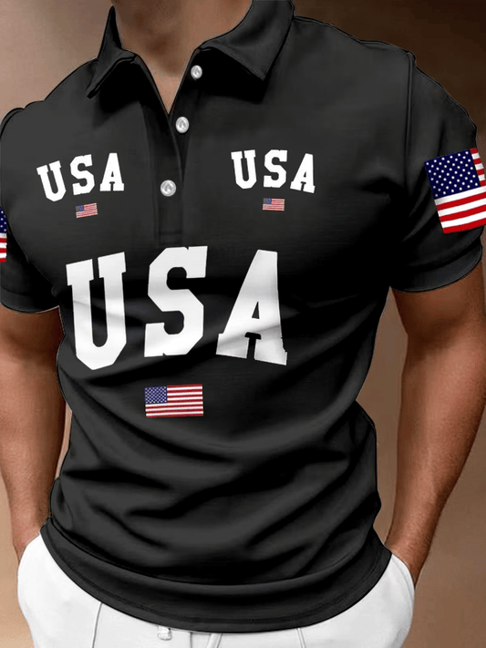 Men's Independence Day Printed Casual Polo Shirt