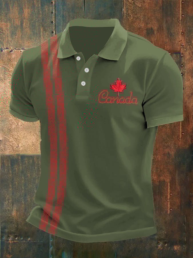 Men's Retro Canada Day Print Polo Shirt