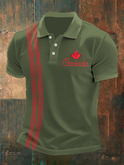 Men's Retro Canada Day Print Polo Shirt