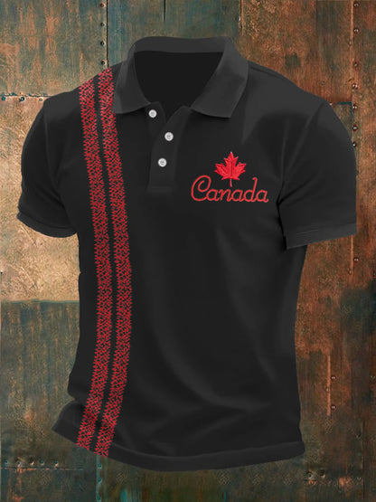 Men's Retro Canada Day Print Polo Shirt