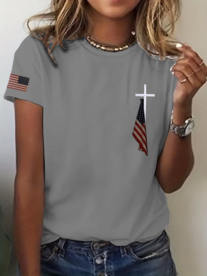 Women's Flag Cross Print T-Shirt
