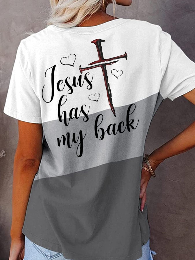 Women's Jesus Has My Back Print Casual  T-Shirt