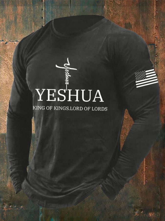 Men's Faith “Yeshua King Of Kings Lord Of Lords” Print Long Sleeve T-Shirt