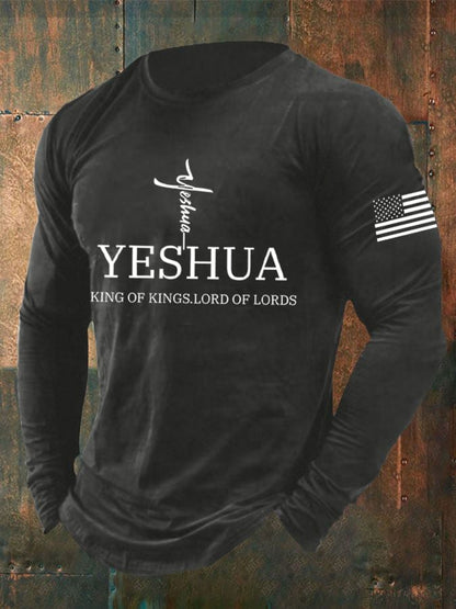 Men's Faith “Yeshua King Of Kings Lord Of Lords” Print Long Sleeve T-Shirt