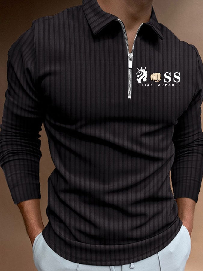 Men's Letter Stripe Printed Pullover Casual Polo Shirt