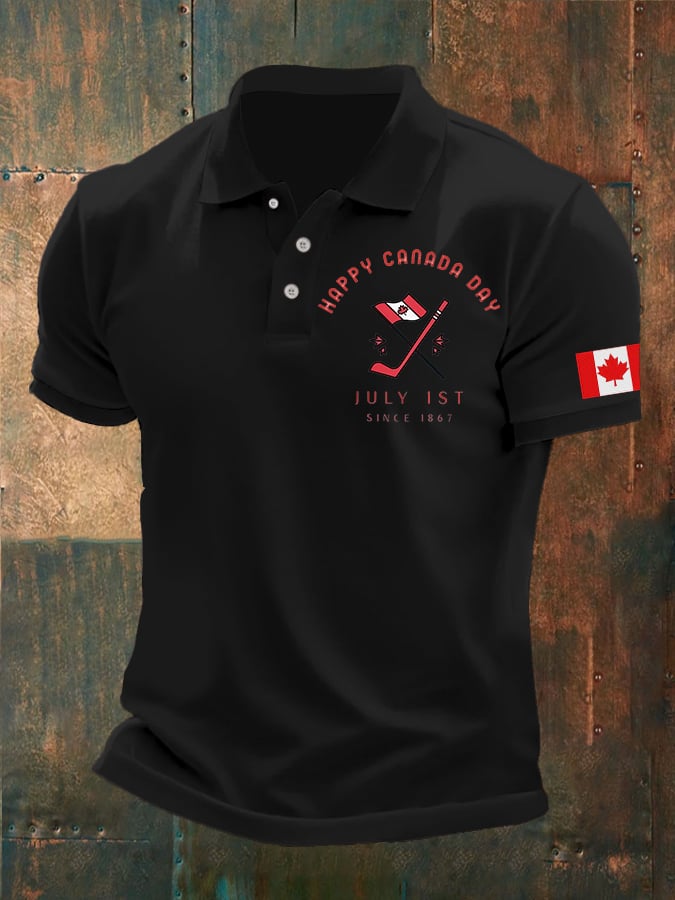 Men's Retro Happy Canada Day July 1st Since 1867 Print Polo Shirt
